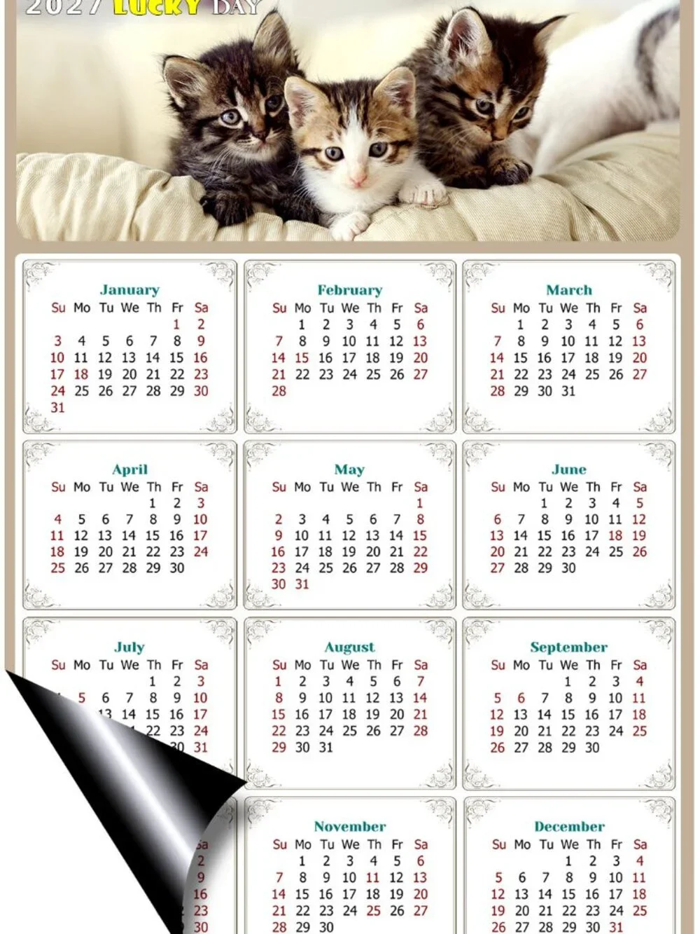 2027 Magnetic Calendar - Today is my Lucky Day - Cat Themed 021 (7 x 10.5)